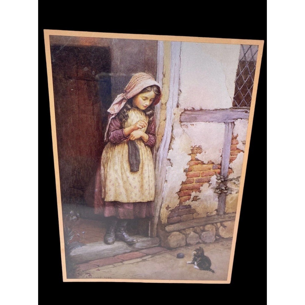 Girl with a Cat Antique Art Print C.E. Wilson English Country Cottagecore 8x10 - Picture 3 of 5